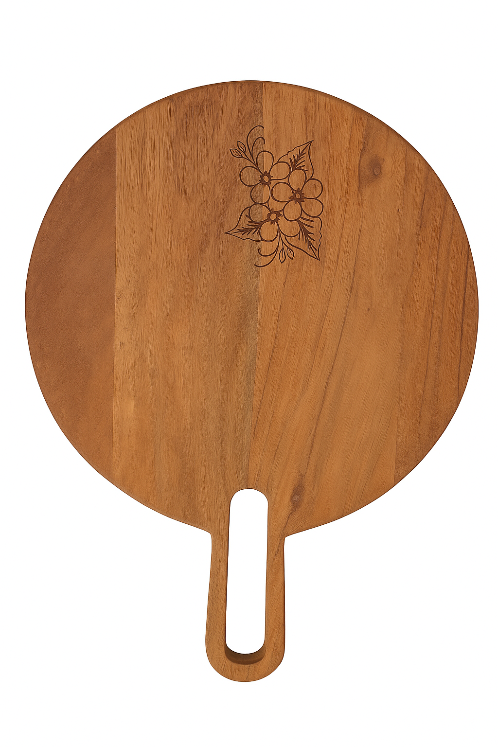 Round Mango Wood Chopping & Serving Board with Floral Engraving – Durable & Stylish
