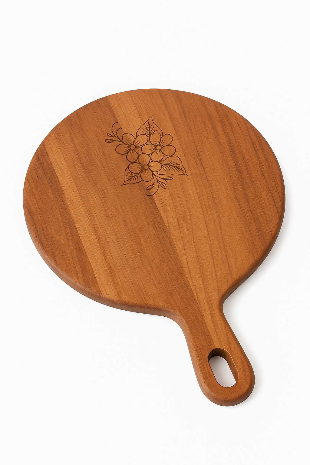 Round Mango Wood Chopping & Serving Board with Floral Engraving – Durable & Stylish