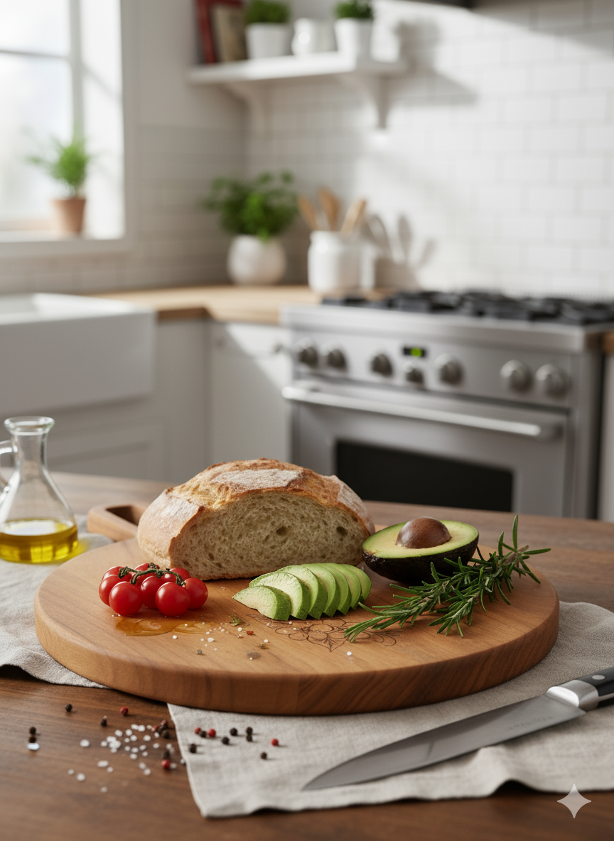 Round Mango Wood Chopping & Serving Board with Floral Engraving – Durable & Stylish