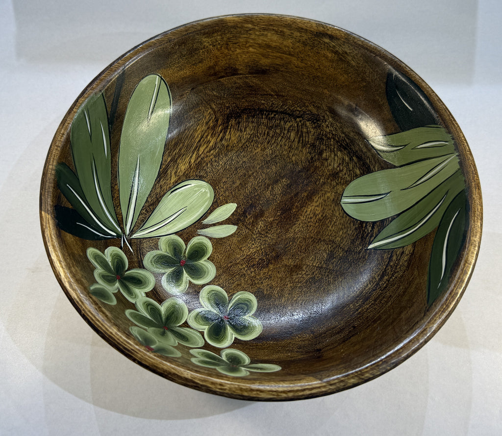 🌿 Handcrafted Wooden Bowl with Floral Design – Multiple Sizes