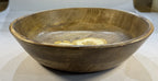 25 cm handcrafted mango wood bowl, featuring a hand-painted yellow floral design