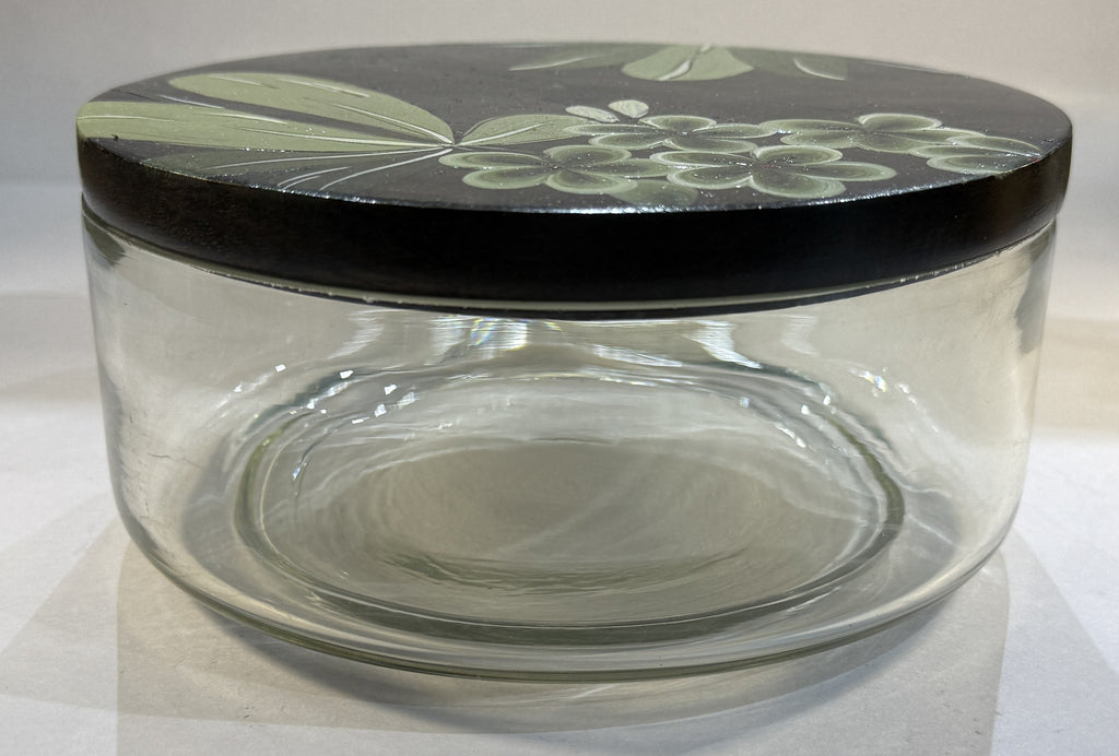 Glass Storage Jar with Hand-Painted Wooden Lid – 18x18x10 cm