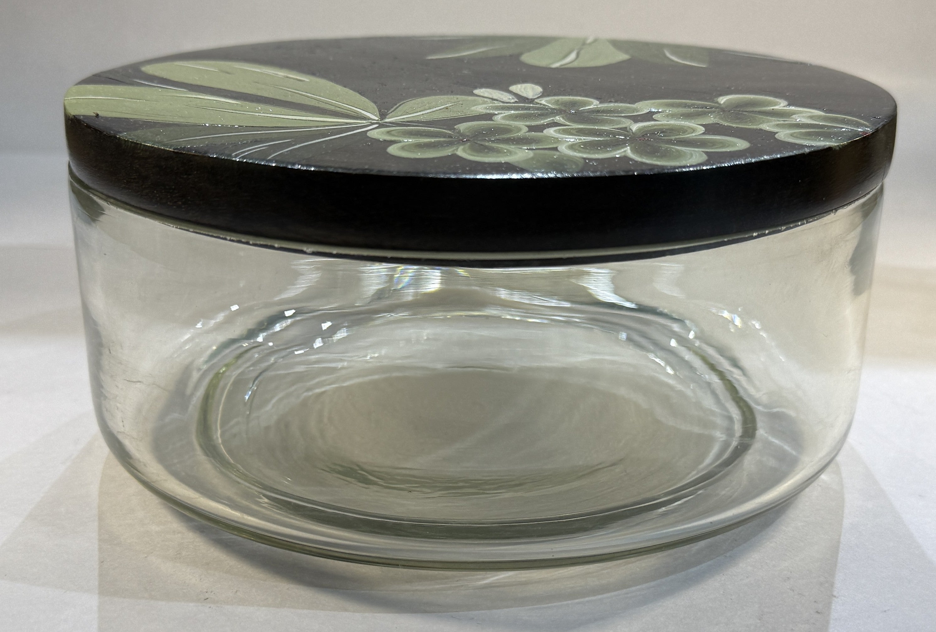 Glass Storage Jar with Hand-Painted Wooden Lid – 18x18x10 cm