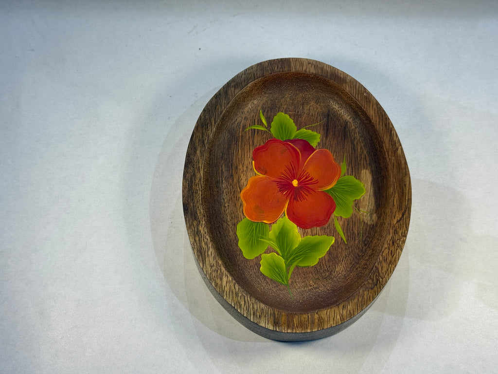 Hand-Painted Wooden Oval Tray – 16x12x2.5 cm