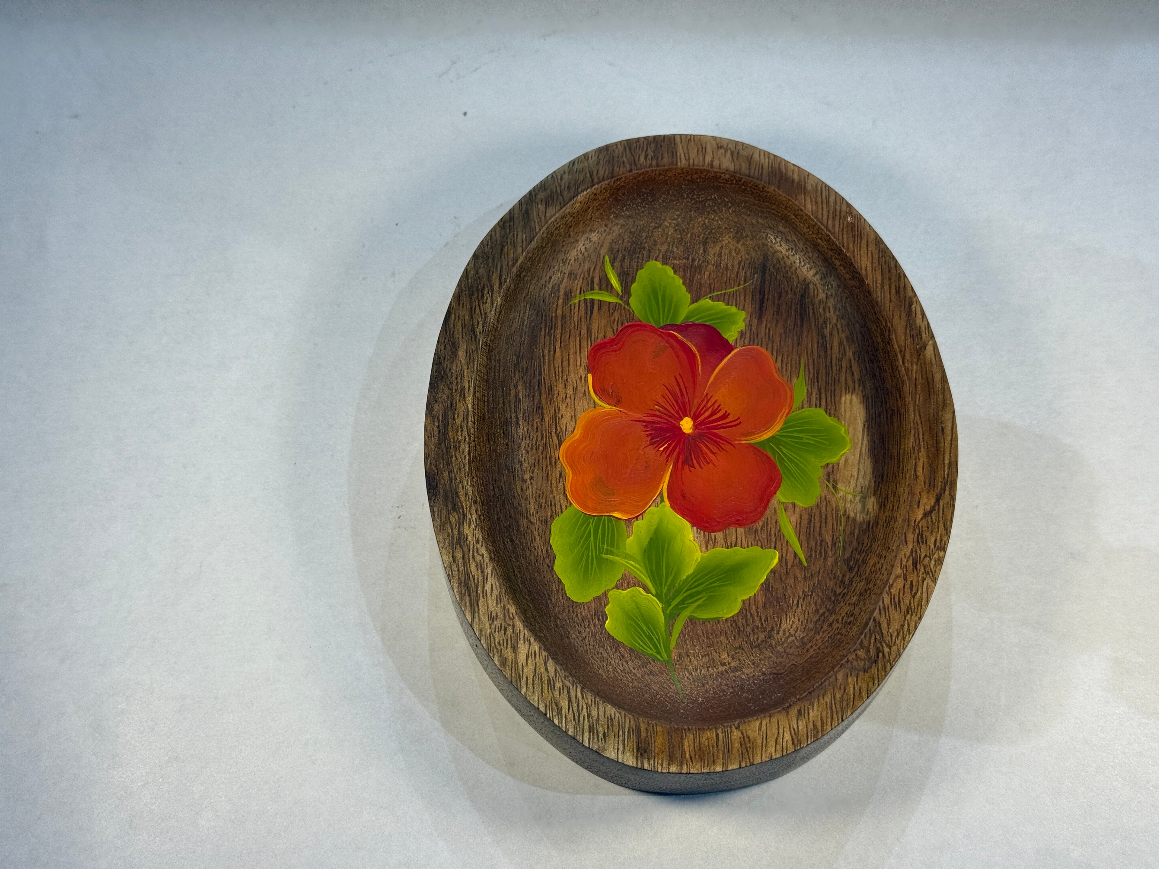 Hand-Painted Wooden Oval Tray – 16x12x2.5 cm