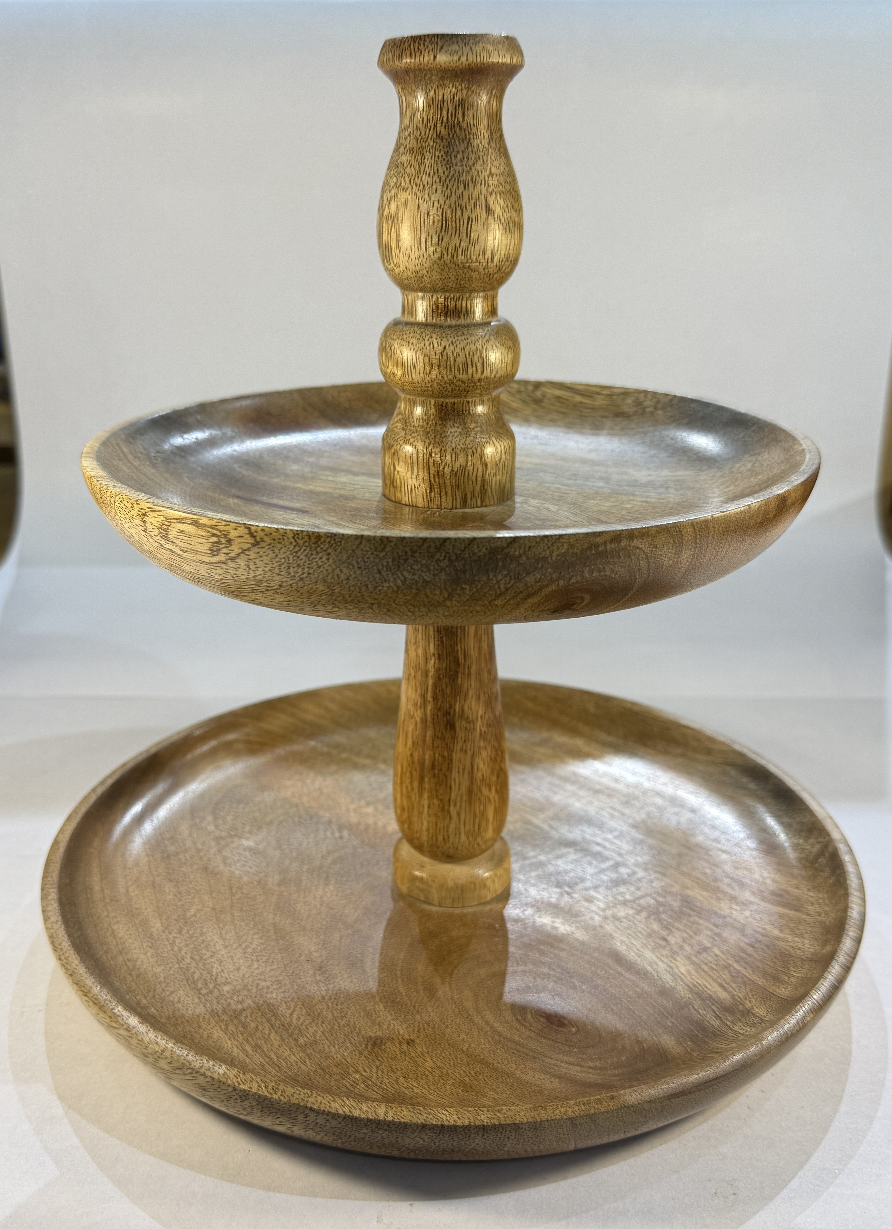Handcrafted Wooden 2-Tier Serving Stand – 25x25x26 cm