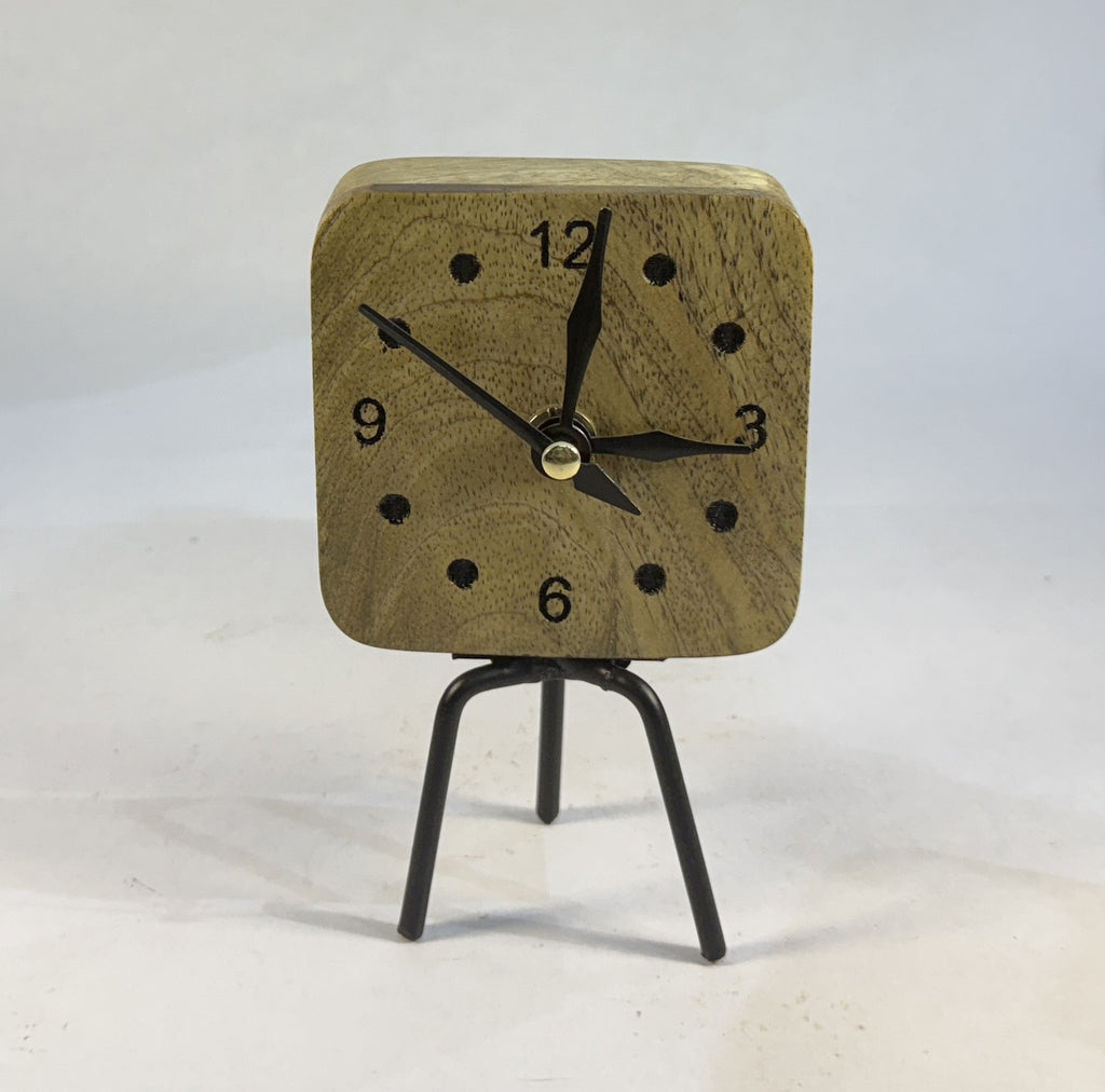 Handcrafted Wooden Table Clock with Metal Stand