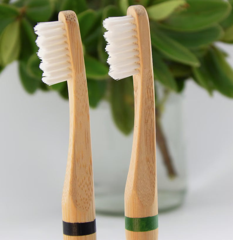 🌿 Bamboo Toothbrush – Set of 2 Soft Castor Oil Bristles | Eco-Friendly Wooden Handle