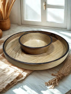 Handmade Walnut Tray Set: Round Ottoman Tray with Bowls