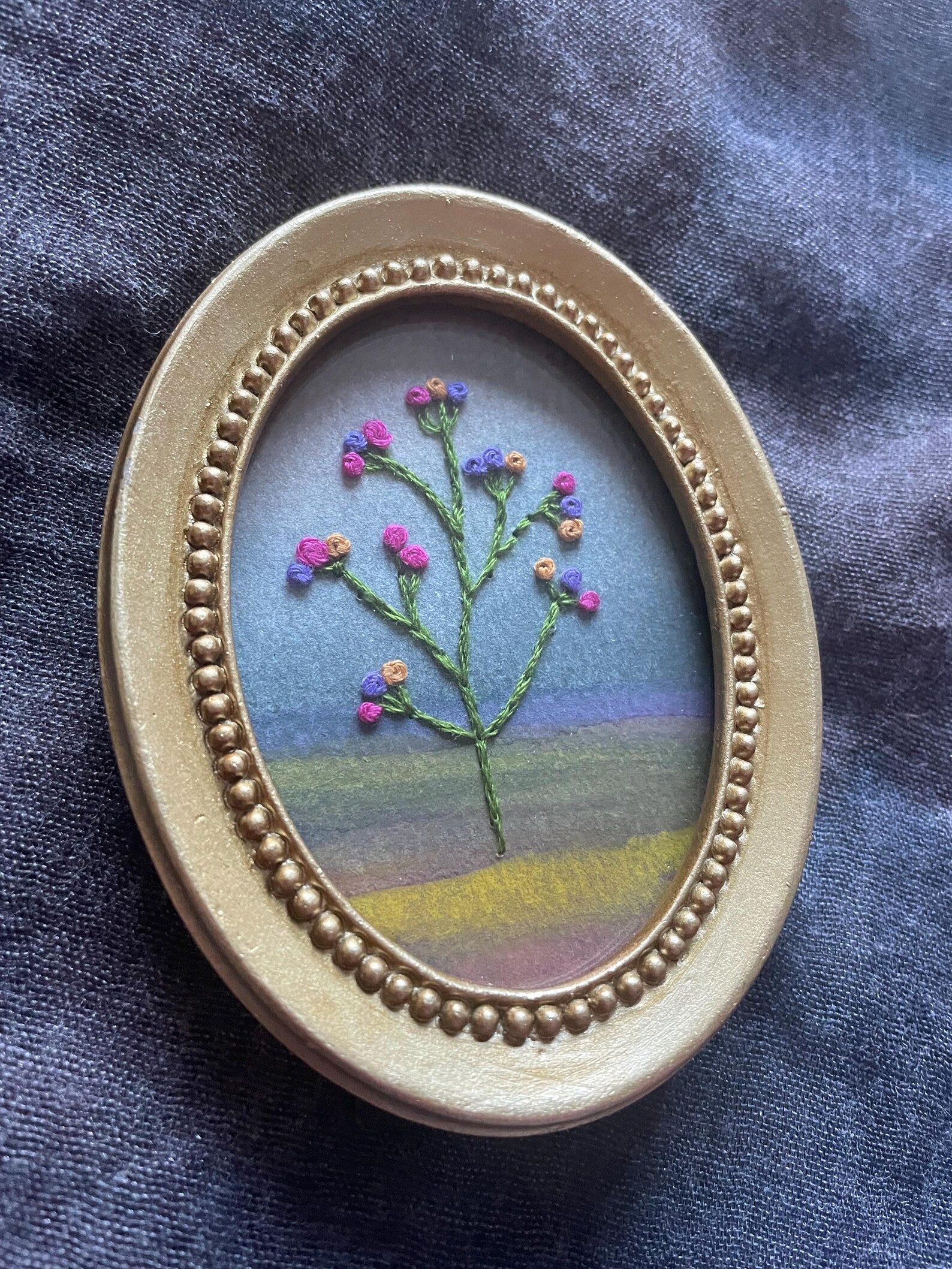 Hand-Embroidered Floral Mini Frame