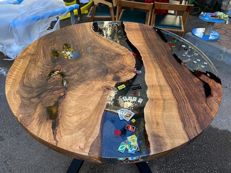 🌰 Custom Walnut & Epoxy Round Table by Arjun Handicrafts  Handmade | Customizable | One-of-a-kind