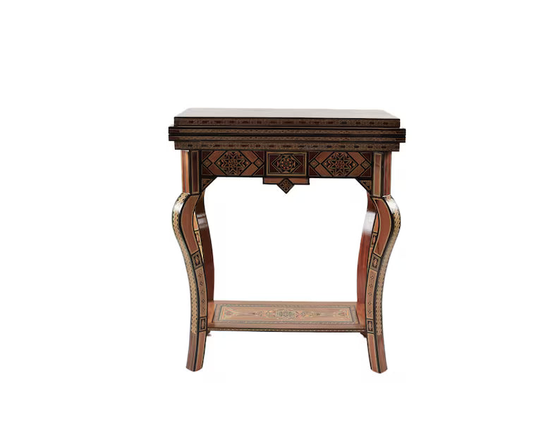 🪵 Handmade 3-in-1 Wooden Mosaic Game Table | Chess • Backgammon • Poker