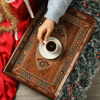 Handmade Mosaic Wooden Serving Tray with Mother-of-Pearl Inlay — Walnut Vanity & Serving Tray (17.5" × 11.5")