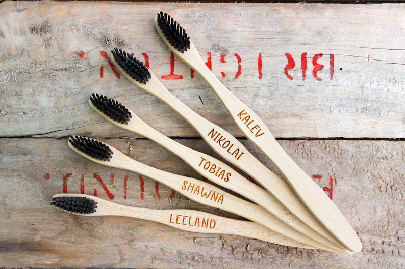 🌿 Personalized Engraved Bamboo Toothbrush – Add Your Name! 🪥