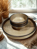 Handmade Walnut Tray Set: Round Ottoman Tray with Bowls