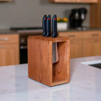 Handcrafted Wooden Knife Holder Block – Solid Mango Wood Kitchen Organizer by Arjun Handicrafts