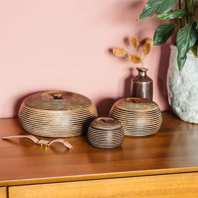 🪵 Handmade Carved Mango Wood Bowl with Lid | Sustainable Storage