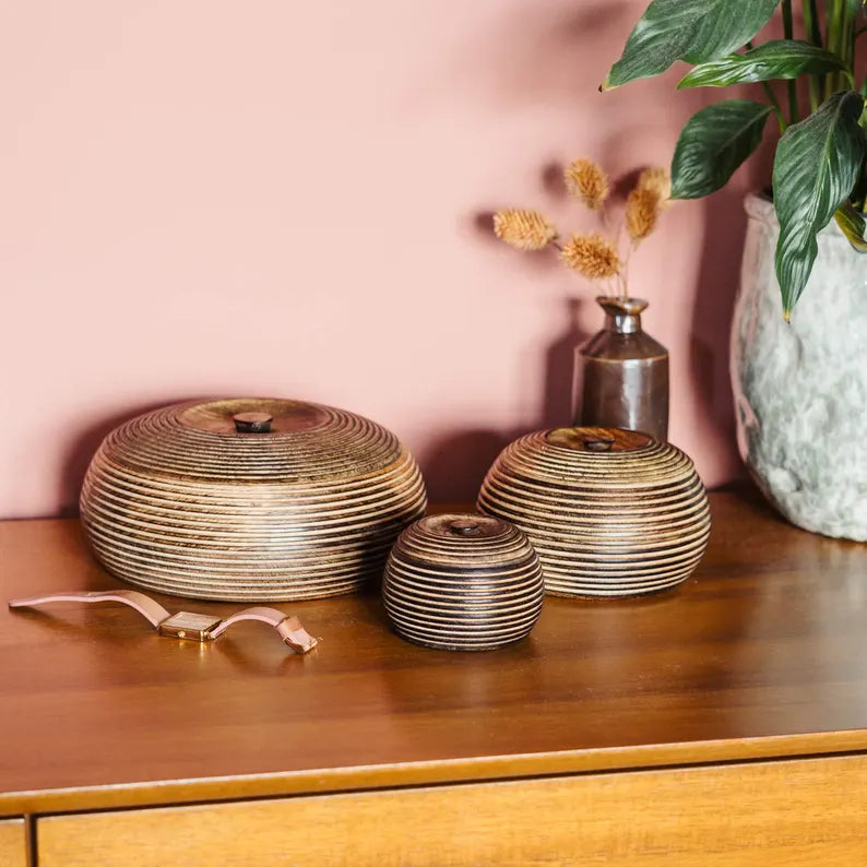 🪵 Handmade Carved Mango Wood Bowl with Lid | Sustainable Storage