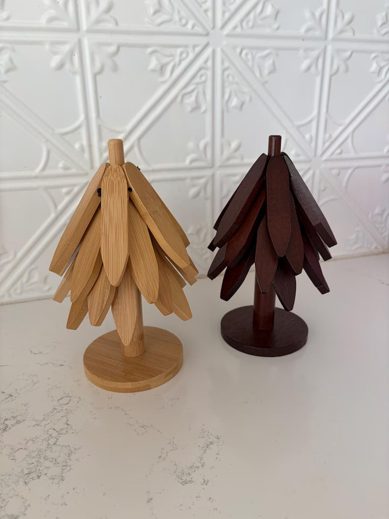 Wooden Tree Trivet Set | Heat Resistant Pot Holders | Natural Table Mats & Coasters | Decorative Wooden Kitchen & Dining Decor