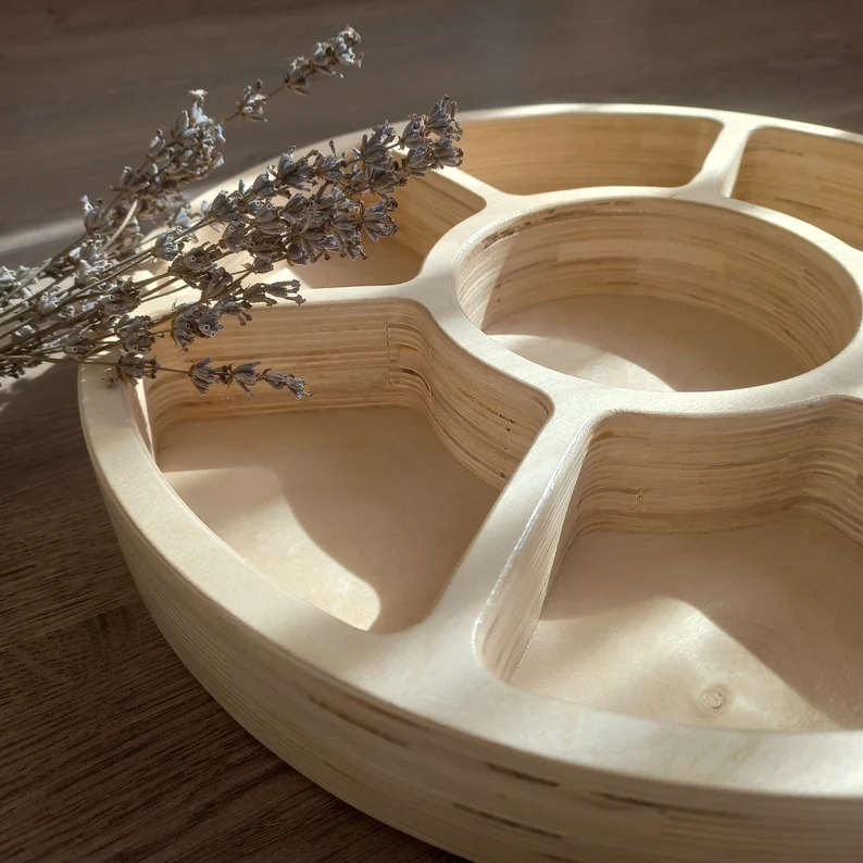 Wooden Sorting Tray with 7 Compartments | Montessori Tinker Tray | Loose Parts Organizer | Baltic Birch Plywood Serving & Storage Tray