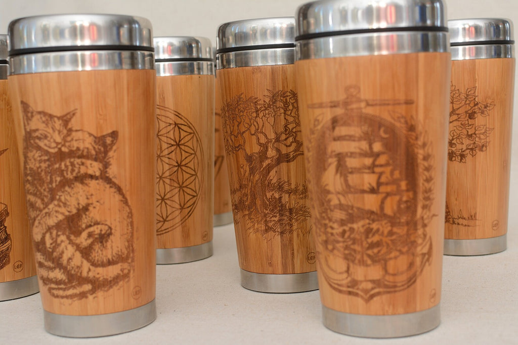 🌿 Engraved Bamboo Travel Mug | Eco-Friendly Stainless Steel Tumbler
