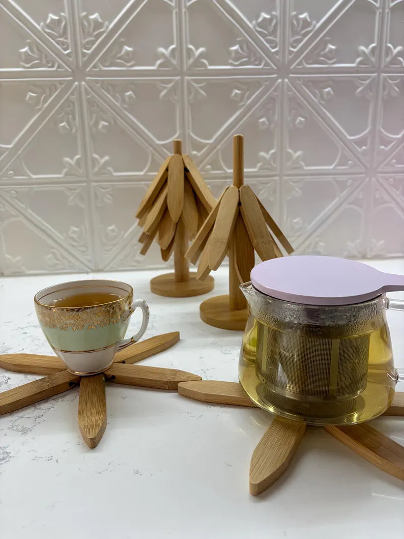 Wooden Tree Trivet Set | Heat Resistant Pot Holders | Natural Table Mats & Coasters | Decorative Wooden Kitchen & Dining Decor