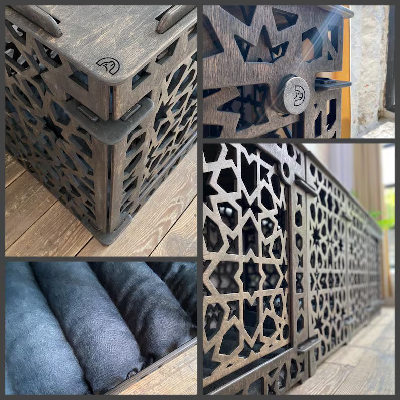 🐾 Double Dog Kennel for Large Dogs – Handmade Indoor Dog Crate with Oriental Star Pattern Panels