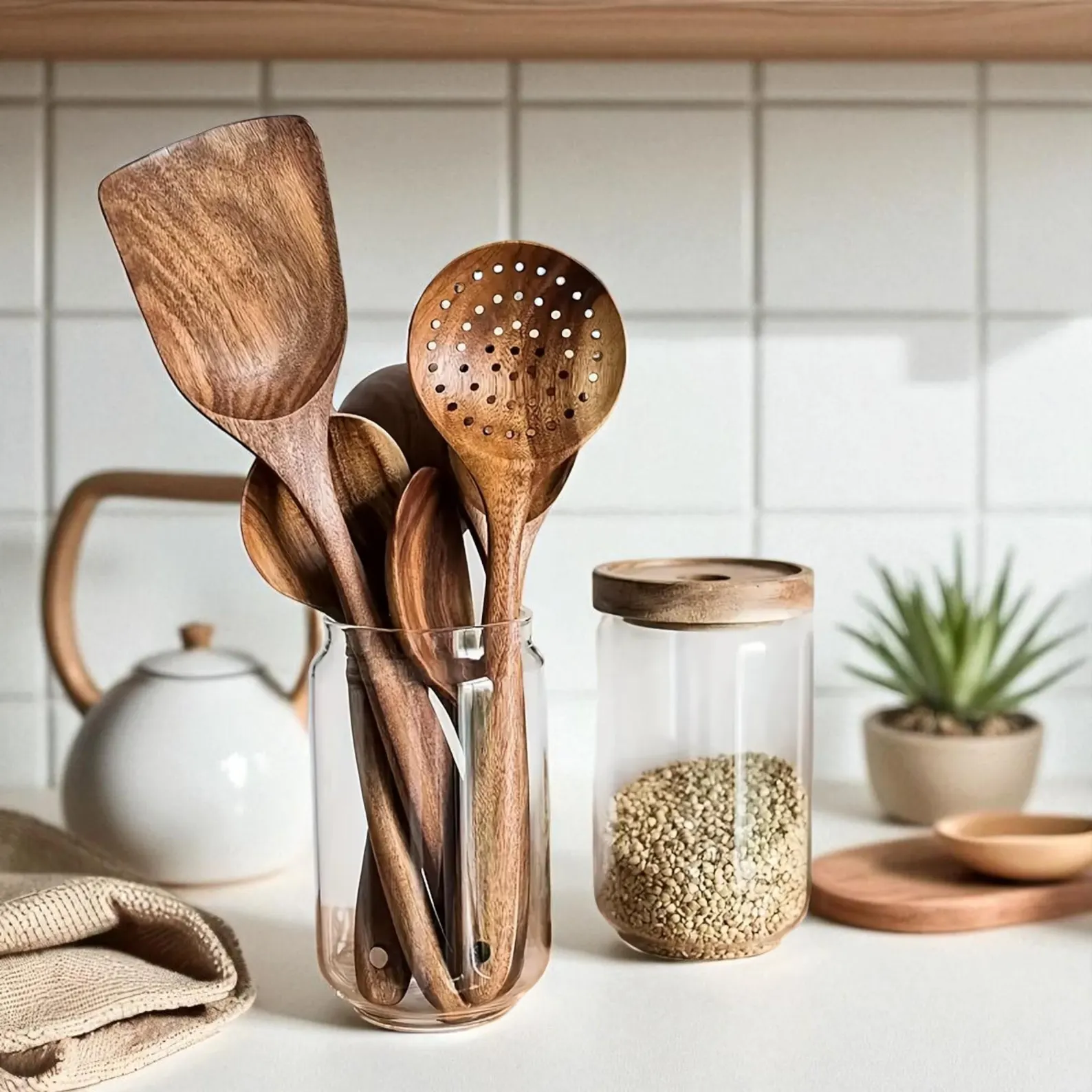 5-Piece Handcrafted Wooden Utensil Set – Natural Kitchen Essentials