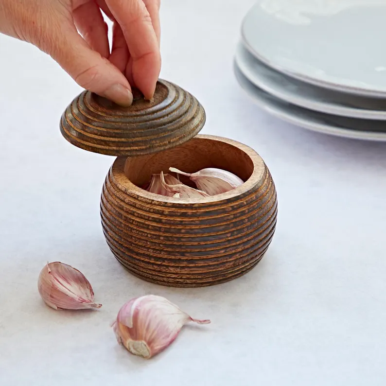 🪵 Handmade Carved Mango Wood Bowl with Lid | Sustainable Storage