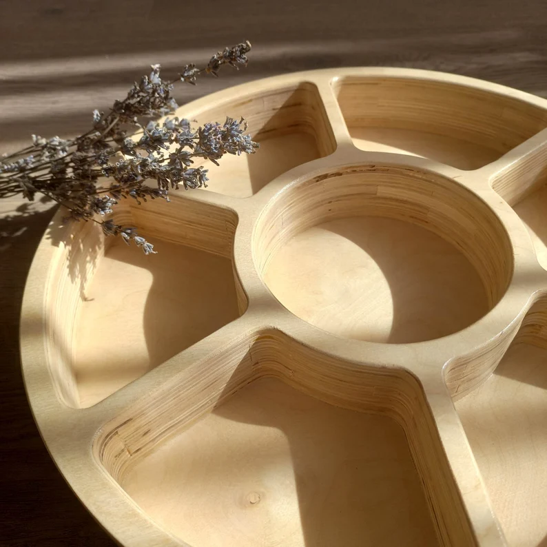 Wooden Sorting Tray with 7 Compartments | Montessori Tinker Tray | Loose Parts Organizer | Baltic Birch Plywood Serving & Storage Tray