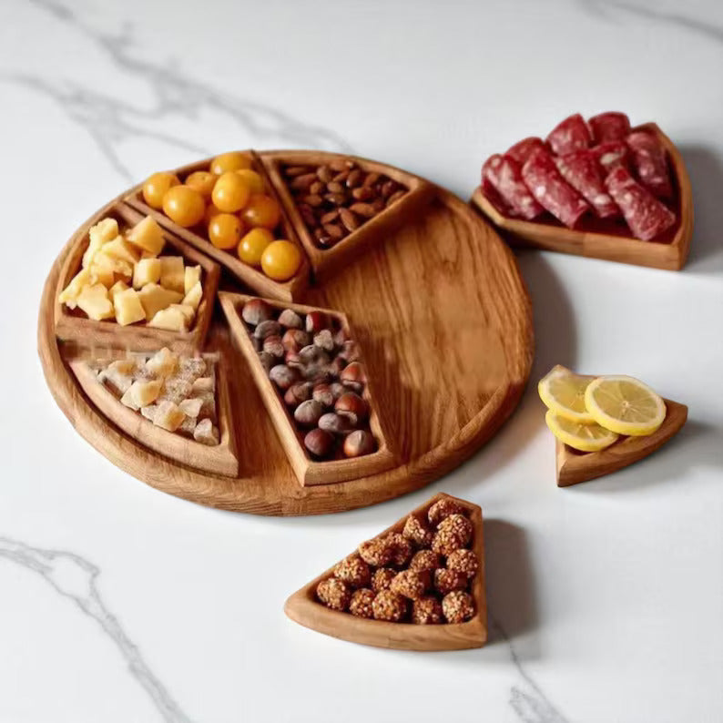 Rustic Wooden Divided Serving Tray | Snack, Fruit & Appetizer Platter | Handmade Wooden Party Tray for Kitchen & Dining Table