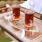 Handmade Mosaic Wooden Serving Tray with Mother-of-Pearl Inlay — Walnut Vanity & Serving Tray (17.5" × 11.5")