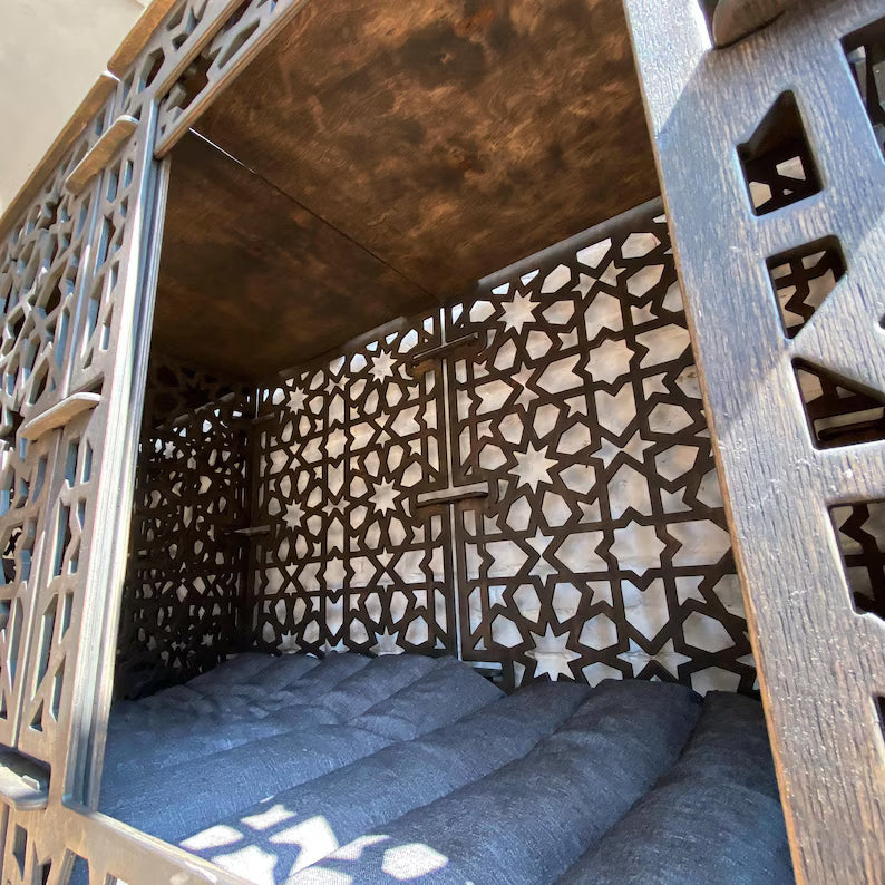 🐾 Double Dog Kennel for Large Dogs – Handmade Indoor Dog Crate with Oriental Star Pattern Panels