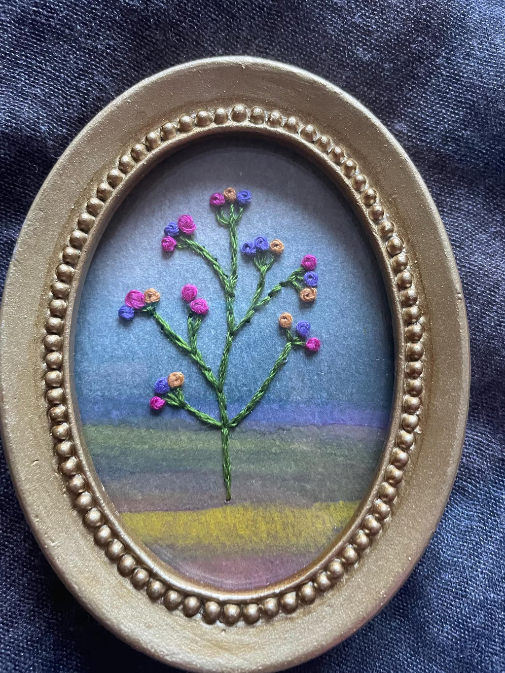 Hand-Embroidered Floral Mini Frame