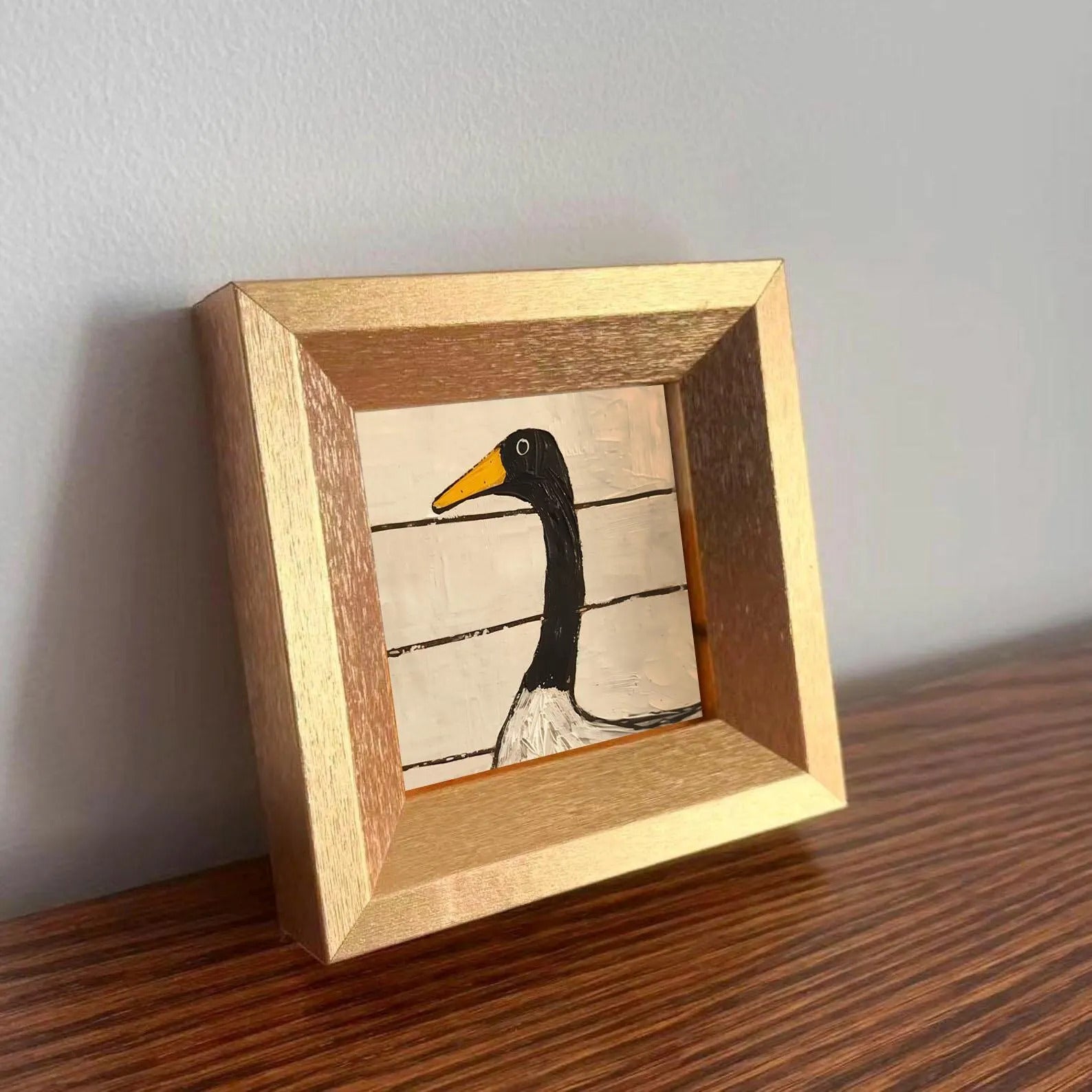 🖼️ Mini Goose Oil Painting | Hand-Painted Framed Artwork