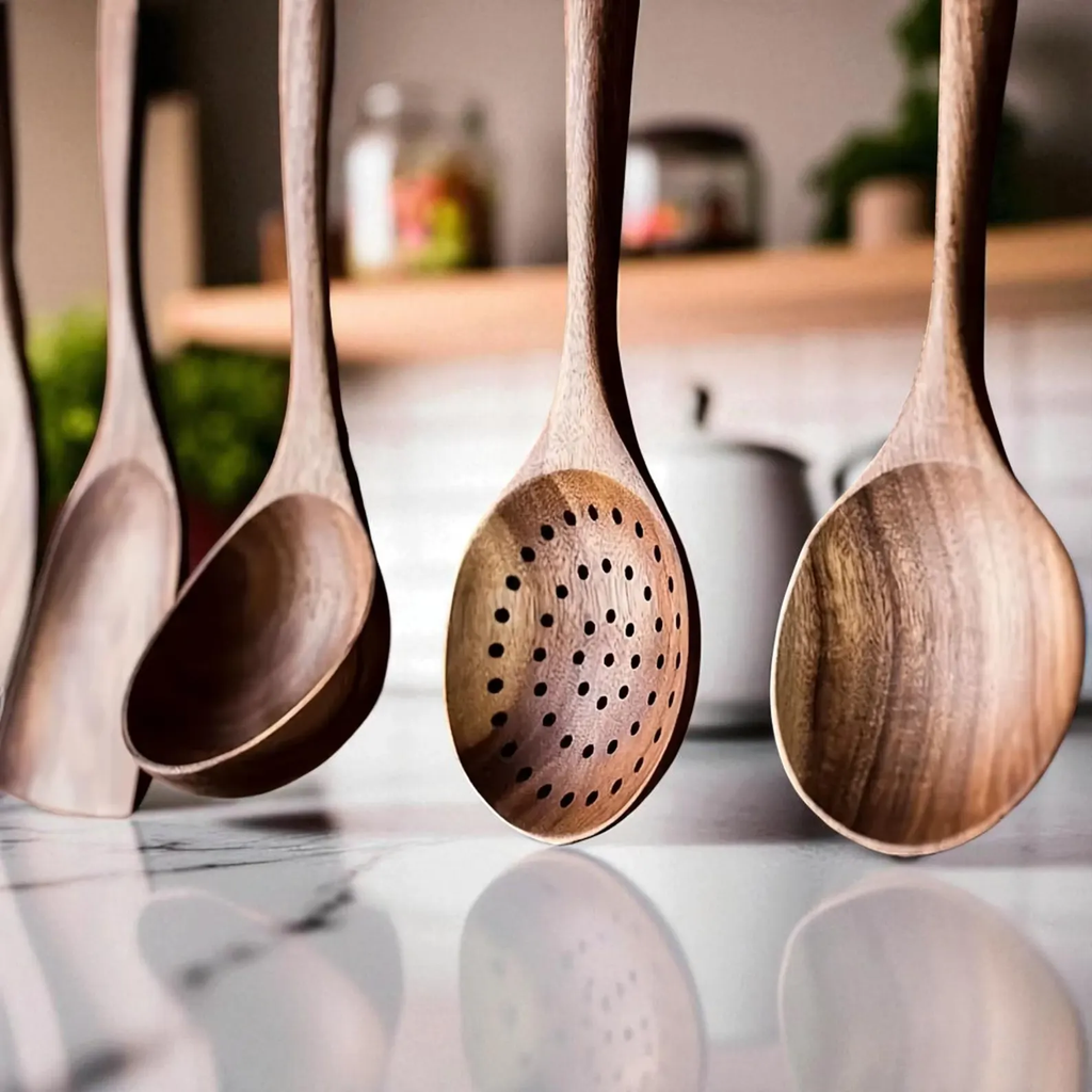 5-Piece Handcrafted Wooden Utensil Set – Natural Kitchen Essentials
