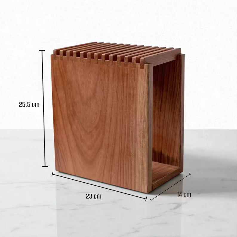 Handcrafted Wooden Knife Holder Block – Solid Mango Wood Kitchen Organizer by Arjun Handicrafts