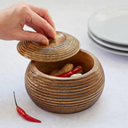 🪵 Handmade Carved Mango Wood Bowl with Lid | Sustainable Storage