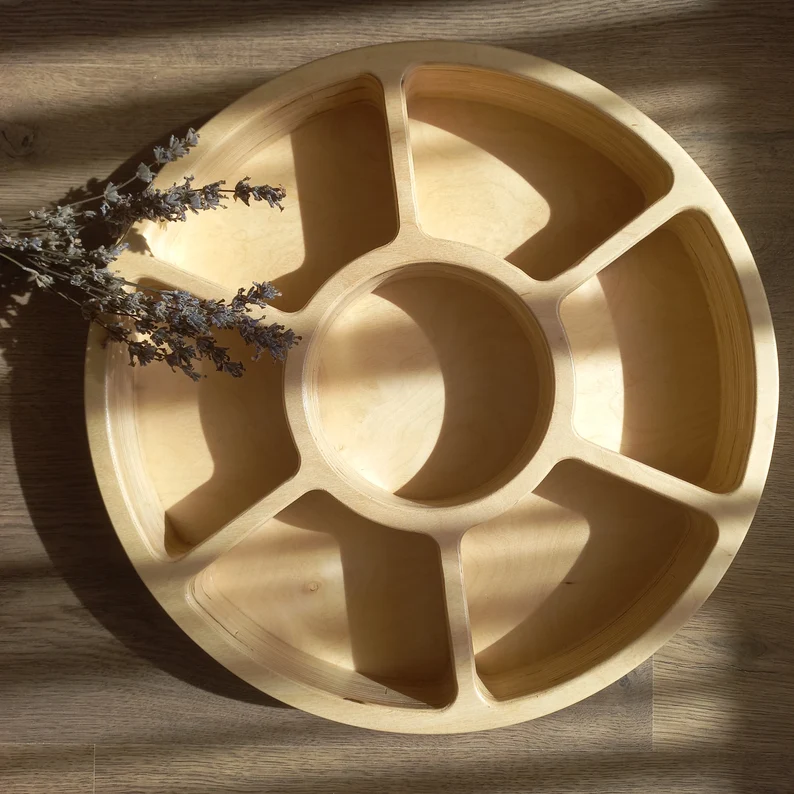 Wooden Sorting Tray with 7 Compartments | Montessori Tinker Tray | Loose Parts Organizer | Baltic Birch Plywood Serving & Storage Tray