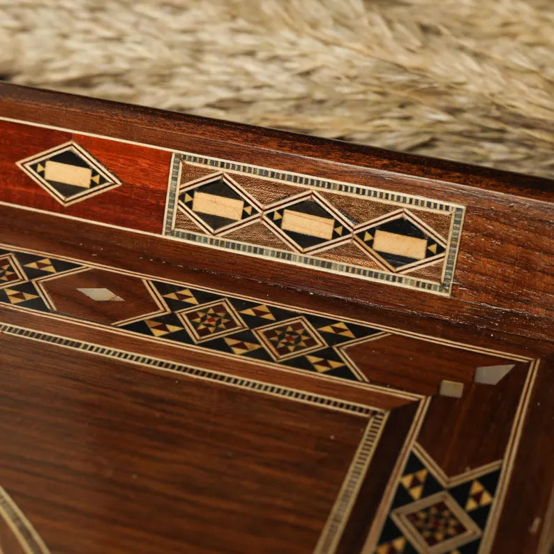 Handmade Mosaic Wooden Serving Tray with Mother-of-Pearl Inlay — Walnut Vanity & Serving Tray (17.5" × 11.5")
