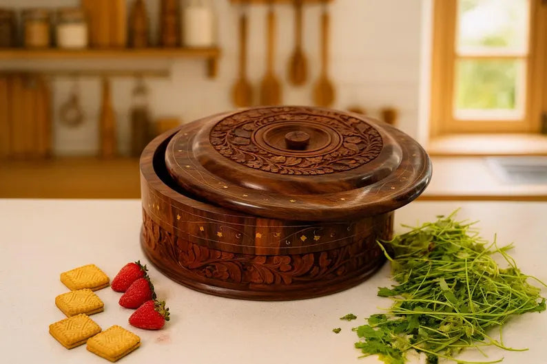 Wooden Dry Fruit Box | Handcrafted Rosewood Organizer | Masala Dabba | Spice Box | Kitchen Storage | Housewarming Gift