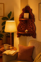 Wooden Corner Wall Shelf | Handcrafted Boho Bookshelf | Cozy Reading Nook | Entryway & Living Room Decor