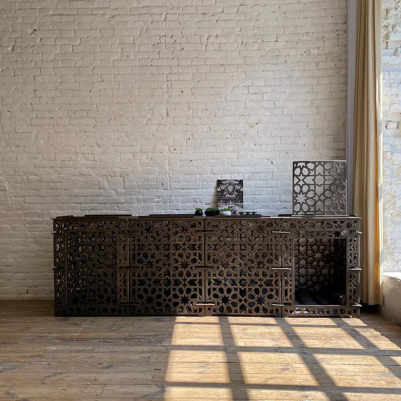 🐾 Double Dog Kennel for Large Dogs – Handmade Indoor Dog Crate with Oriental Star Pattern Panels