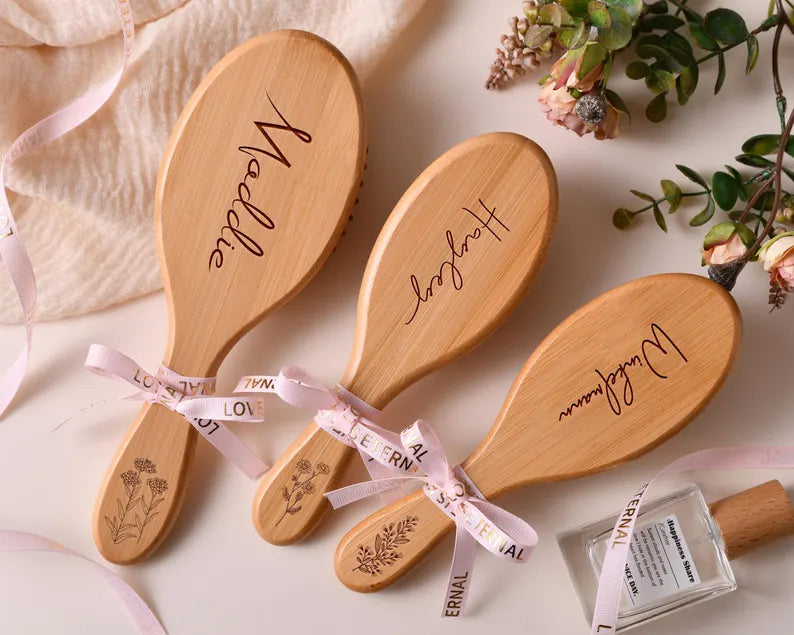 Customized Bridesmaids Name Wooden Comb – Personalized Wedding Party Gift by Arjun Handicrafts