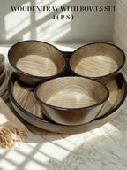 Handmade Walnut Tray Set: Round Ottoman Tray with Bowls