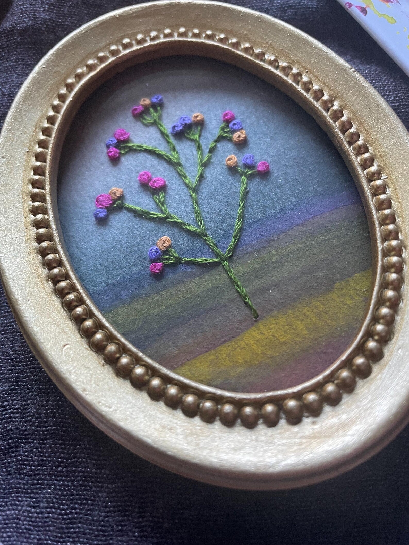Hand-Embroidered Floral Mini Frame
