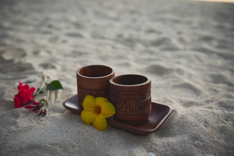Handcrafted Wooden Cup Set with Tray
