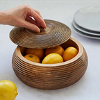 🪵 Handmade Carved Mango Wood Bowl with Lid | Sustainable Storage
