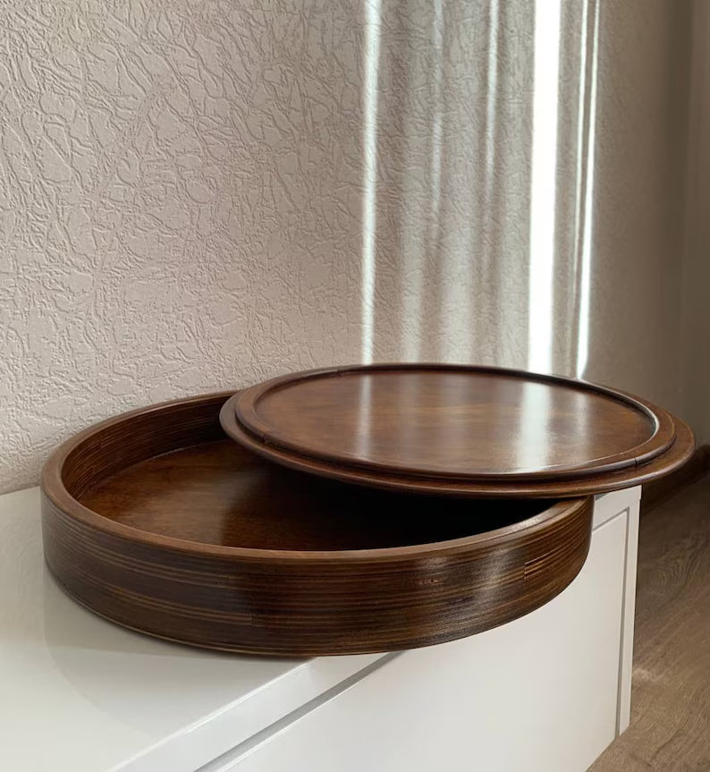 🍂 Handcrafted Wooden Tray with Lid | Rustic Storage & Serveware