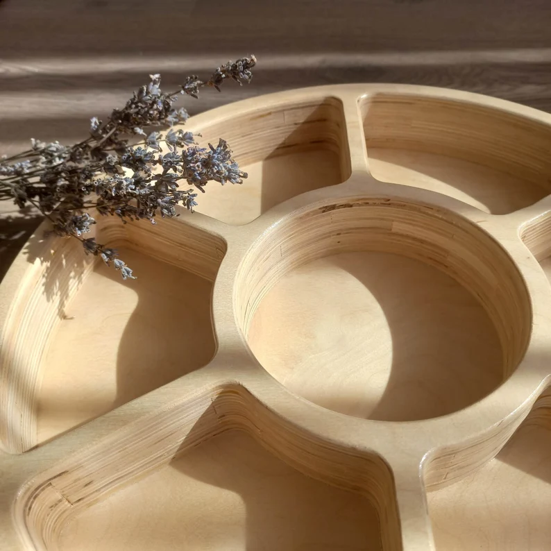 Wooden Sorting Tray with 7 Compartments | Montessori Tinker Tray | Loose Parts Organizer | Baltic Birch Plywood Serving & Storage Tray